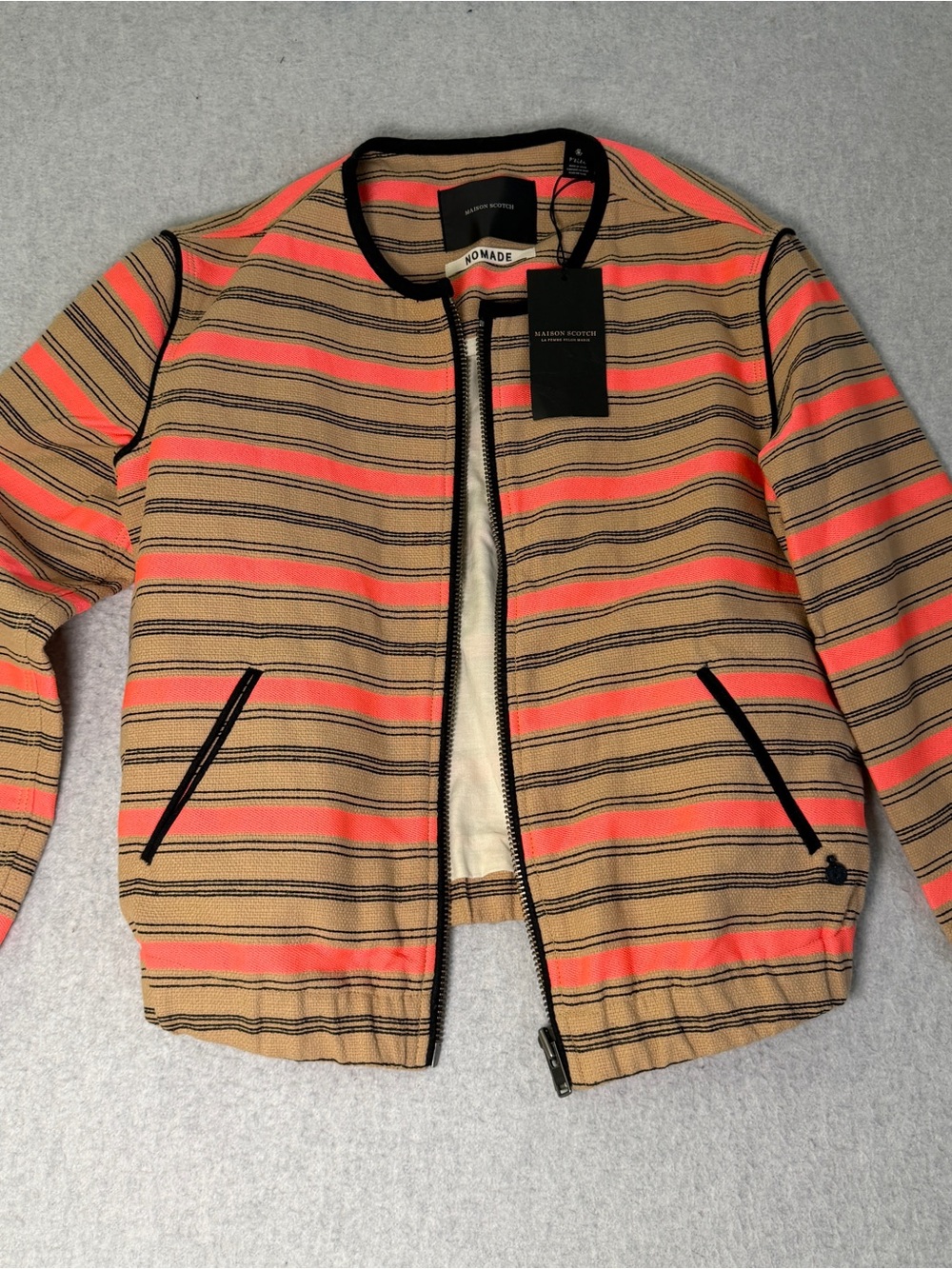 Maison Scotch Striped Bomber Jacket - Camel & Coral
